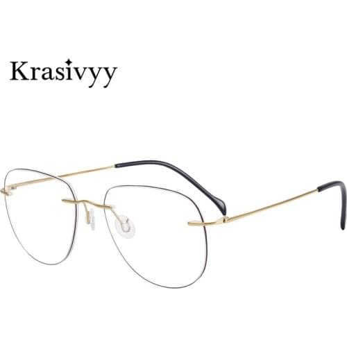 Krasivyy Rimless Pilot Eyewear Women High Quality Myopia Optical Eyeglasses for Men Pure Titanium Prescription Glasses Frame