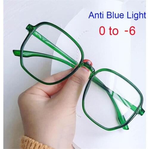 -0.5 to -6 Green Anti-blue Myopia Glasses Men Women Vintage Oversized Square Glasses Frame Big Prescription Glasses Minus