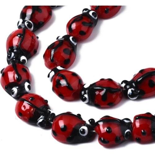 Handmade Craft Lampwork Glass Jewelry DIY Finding Bracelet Necklace Beads Strands Ladybug Red 9~10x12~14x5~6mm Hole: 1~2mm