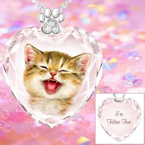 Cat Necklace Crystal Silver Necklace Pendant Pink Necklace Orange Cat Gold Gradient Kitten Necklace Heart Pendant Girl Necklace