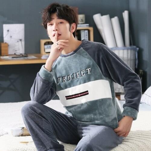 Plus Size 3XL 4XL 5XL 95kg Nightwear Long Sleeve Winter Warm Flannel Pajamas Sets Print Sleepwear Long Pant Male Men Pajama Set
