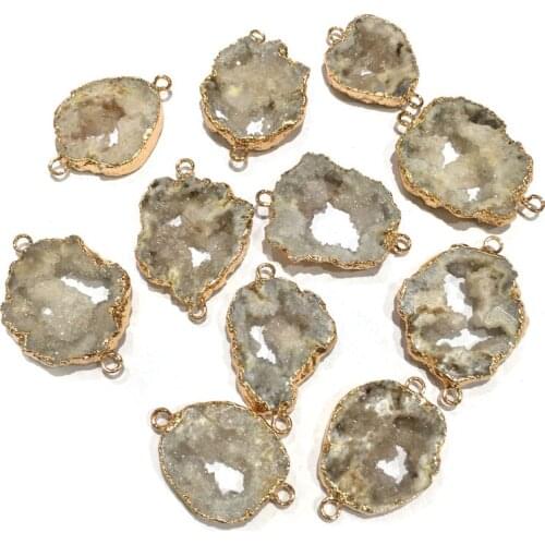 Natural Stone Crystal Pendants irregular shape Double hole connector for Jewelry Making DIY Necklace Bracelet Accessories