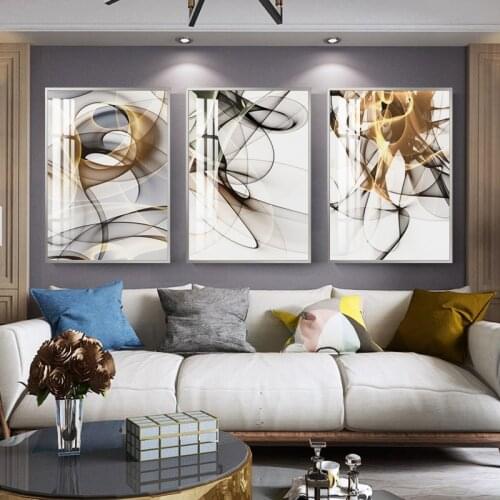 Modern minimalist abstract geometric living room decoration painting atmospheric golden line crystal porcelain painting sofa