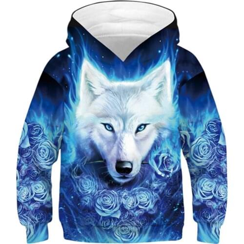 Boys Girls Blue Rose Fire Skull Wolf Galaxy Animal Lightning Cat Print Sweatshirts Kids 3D Hoodies Children Hooded Pullover Tops
