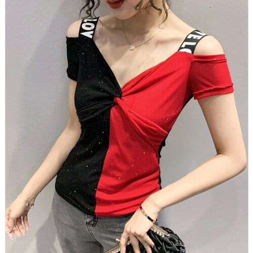 Off the shoulder tops -Neck T Shirt Women Summer Korean Clothes 2020 Womens Tshirt Female Cotton Leopard print T-Shirt Woman Tee