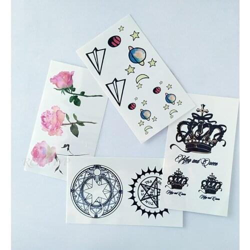 Waterproof Temporary Tattoo Sticker pink flower crown plane planet star moon tatto flash tatoo fake tattoos for women men kid