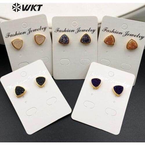 WT-E332 Wholesale Natural Aura Druzy Earrings High Quality Triangle Drusy With Gold Color For Women Earrings Jewelry