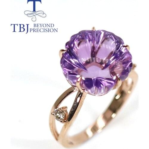 2021 new 14K rose gold diamond ring natural brazil flower shape cutting amethyst gemstone fine jewelry for women nice gift