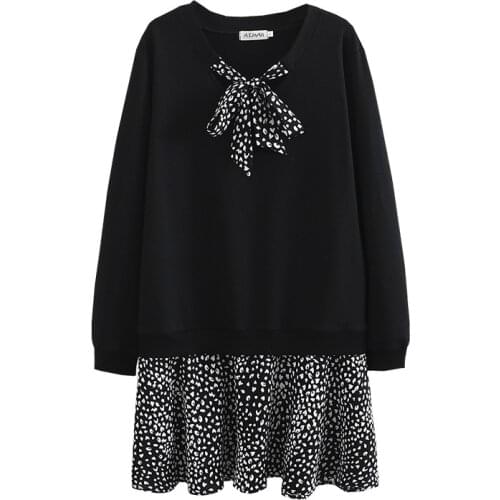 Spring/Autumn Women Dress Plus Size 2021 Fashion Casual Clothes Loose Long Sleeve One-Piece False Two Pieces Print Dresses 3XL