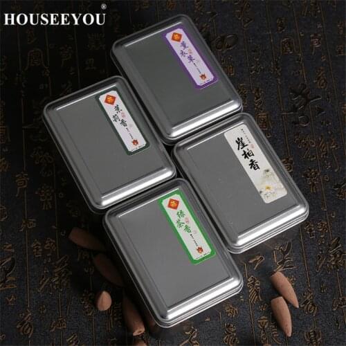 10 Kinds of Fragrance Backflow Incense Cones 50PCS Iron Box Packed for Waterfall Incense Burner Censer Use Nature Smell Sticks