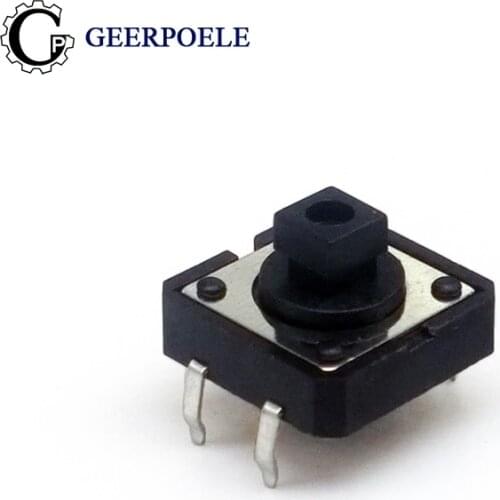 50 pcs/lot 12*12*7.3mm Square Head DIP / SMT 12V 0.5A Push Button Switch Micro 4p TactileTact Direct Plug-in Black