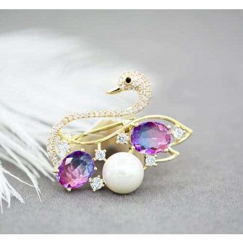 Blucome Crystal Animal Brooches Swan Shape Copper Corsage Suit Scarf Hat Pins Jewelry for Women Kids Clothes Accessories Gifts