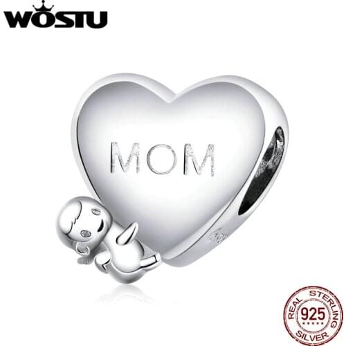 925 Sterling Silver Heart Shape Mothers Day Beads Fit 925 Sterling Silver Charm Bead Pendant Bracelets Women DIY Jewelry Make