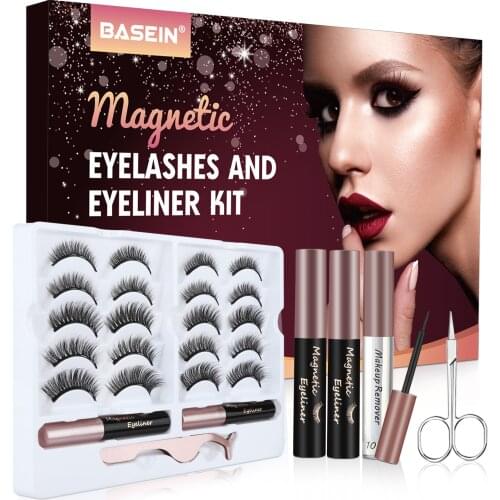 10 Pair Magnetic False Eyelashes Kit 2pcs Eye 3d Mink Lashes Eyeliner Kit 1pc Eyebrow Tweezers Scissors 1pc Makeup Remover Fake