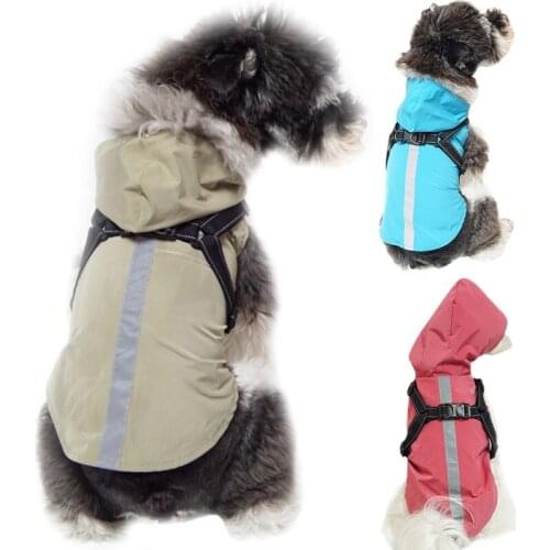 Small Dog Raincoat for Dogs With Durable Chest Strap Harness Pet Rain Jacket Waterproof Outdoor Puppy Reflective Hooded Coat