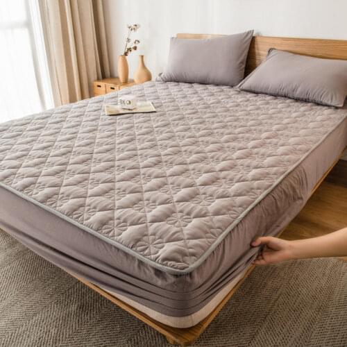 Dudaxury Washed Cotton Quilted Mattress Cover Thick Solid Color Yarn-dyed Fitted Sheet Queen King Breathable Bed Cover 180x200cm