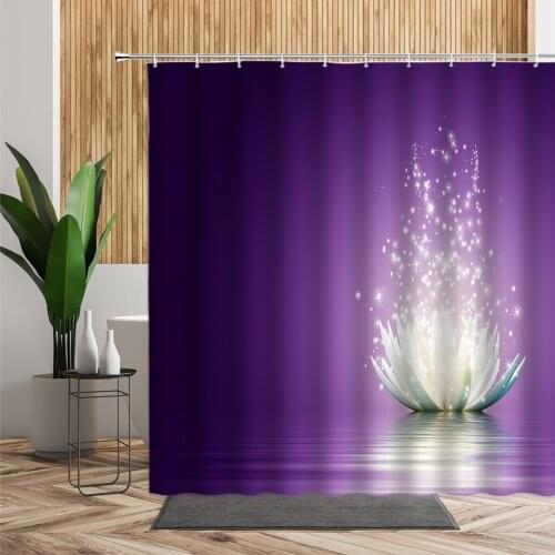 Zen Lotus Shower Curtain Purple Dream Color Flowers Background Bathroom Decoration Polyester Waterproof Bath Curtains With Hooks