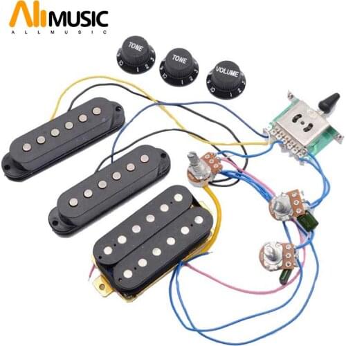 Electric Guitar Pickup Wiring Harness Prewired 5-way Switch 2T1V Control SSH Pickup for ST Electric Guitar Black-White