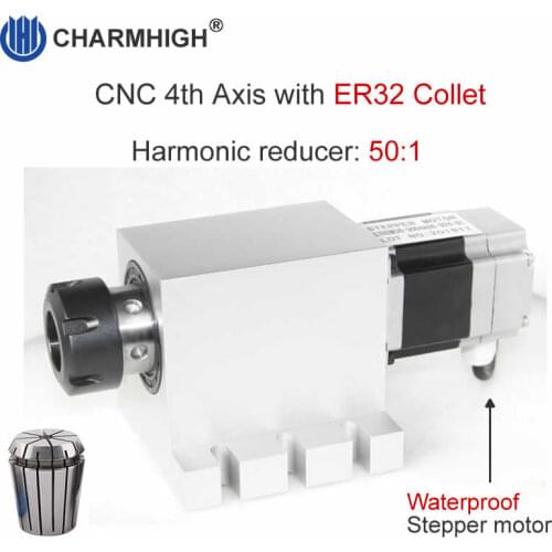 Free shipping Harmonic reducer 50:1 , ER32 Collet CNC 4th Axis, Rotary Axis CNC Dividing Head for CNC router