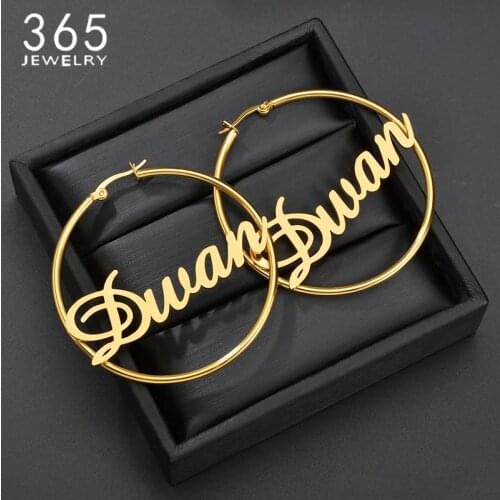 Hiphop Attract Custom Jewelry Personalized Name Date Large Earrings Adult Child Stainless Steel Big Round Circle Oorbellen
