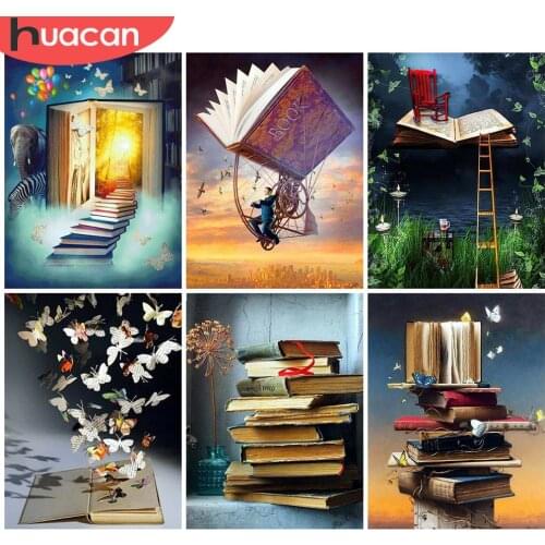 HUACAN 5D DIY Diamond Embroidery Full Display Book Scenic Full Square Diamond Painting Cross Stitch Rhinestone Mosaic Home Decor