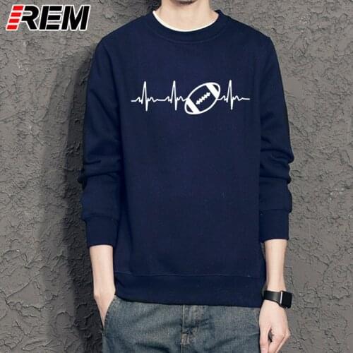 REM Hoodies, Sweatshirts Heartbeat of American footballer Men LONG Sleeve Cotton Rugbyer Mans Tops Camisetas