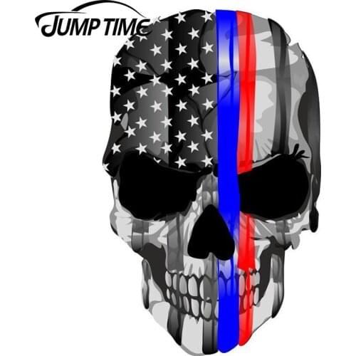 JumpTime 13cm X 10cm Punisher Skull Tattered USA Flag Style Window Decal External Vinyl Fuel Tank Cap Car Sticker