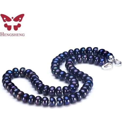 Classic Black Natural Freshwater Pearl Necklace 7-8mm 8-9mm Silver 925 Noble High Luster Real Pearl Jewelry Hot Selling 45/50cm
