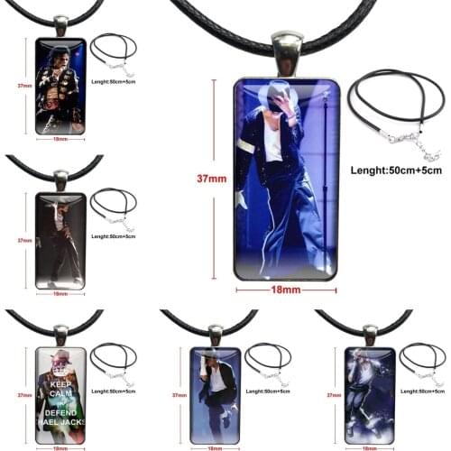 The Star Michael Jackson Moon Walk Lightest Necklace With Steel Plated Glass Cabochon Choker Long Pendant Rectangle Necklace