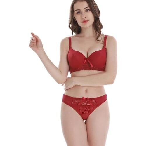 Red Sexy Hollow Products Out Bra and Panty Set Lingerie Set Lace Push Up Women Underwear Bras Pants Sets B C D DD Cup