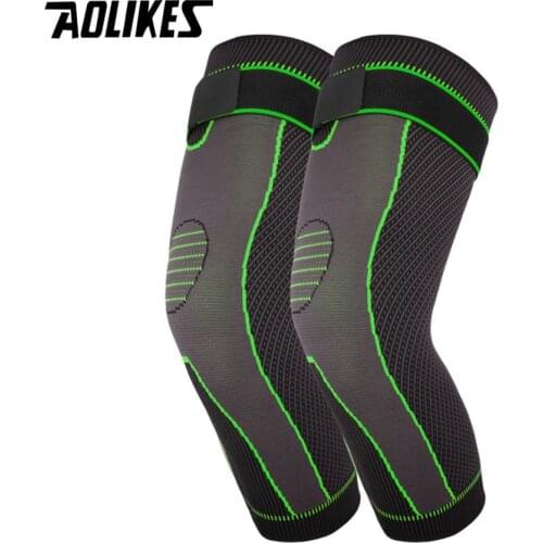 AOLIKES 1Pair Lengthen Stripe Sports Knee Protector Pads Non Slip Bandage Leg Support Leggings Long KneePads Knee Warm Sleeve