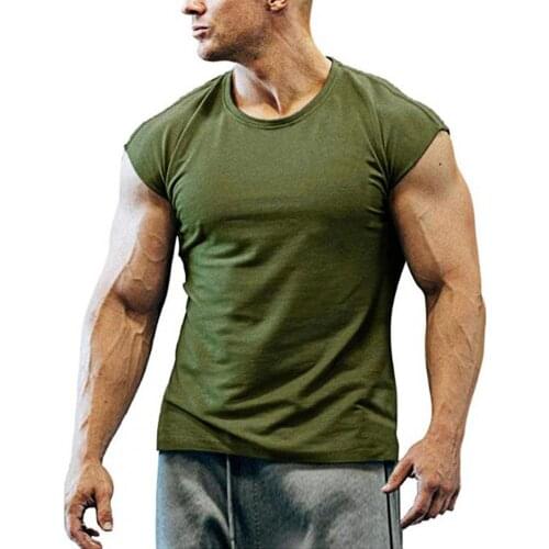 Summer Men T-shirt Solid Color Breathable Summer Round Neck Sleeveless Top Fitness mens T-shirt print casual T-shirt 2021