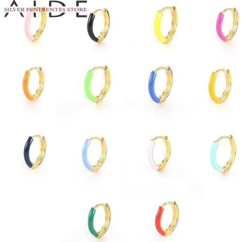 AIDE 1PCS 9mm Small Round Earrings For Women Girls Cute Candy Color Dripping Oil Hoops Earring Jewerly Pendientes Plata 925