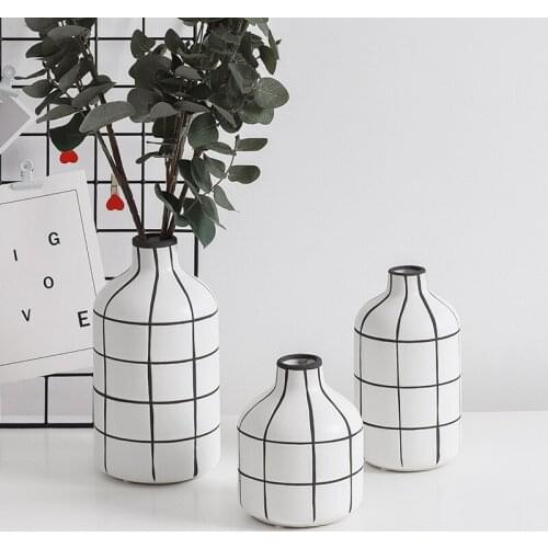 Nordic Ins Minimalist Ceramic Black&White Stripe Vase Dried Flower Arrangement Model Room Living Room Home Accessories Decor