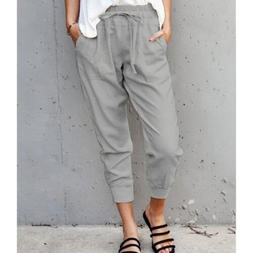 Trend Summer Woman Solid Cropped Trousers Elastic Waist Lace-Up Harem Pants Elegant Lady Trousers Gary Pencil Pants Wholesale