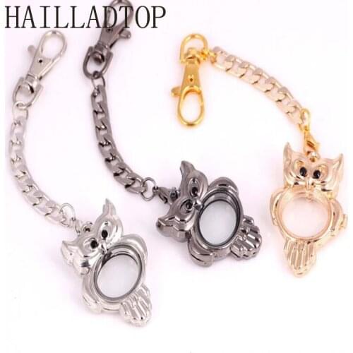Fashion Floating Locket Keychain Mothers Day Gift Gold Silver Key Chain Openable Glass Owl Mens Kids Jewelry Long KeyChains