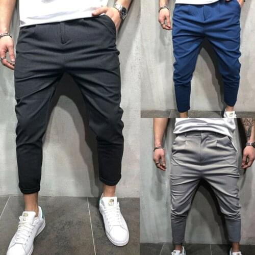 2019 Autumn Winter New Casual Pants Men Cotton Slim Fit Chinos Fashion Trousers Male Brand Clothing Solid Color Pants Plus Size
