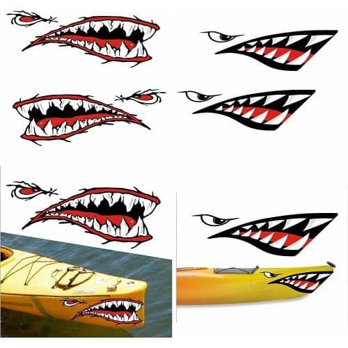 Set of 4 Pieces Cool Shark Teeth Mouth Decal Stickers for Kayak / Canoe / Fishing Boat - Self Adhesive