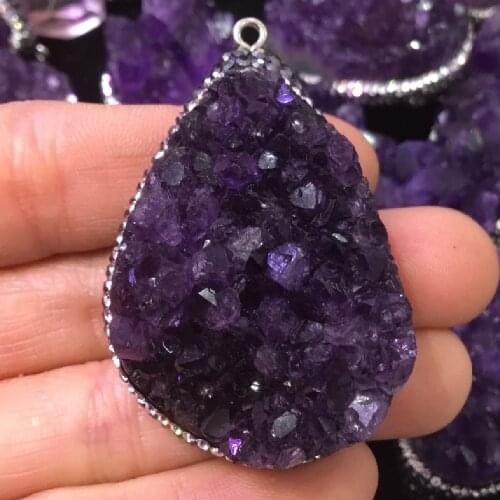 Natural Amethyst Cluster Pendant Quartz Crystal Druse For Reiki Necklace