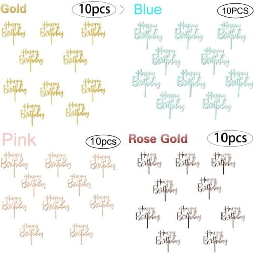 New 10pcs Gold Blue Happy Birthday Cake Toppers Acrylic Birthday Cake Topper for Kids Birthday Party Cake Decoration Baby Shower