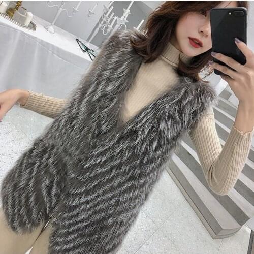 New real genuine natural sliver fox Fur vest women fashion gilet 2020 Autumn and Winter jacket Fur strip sewed toghter