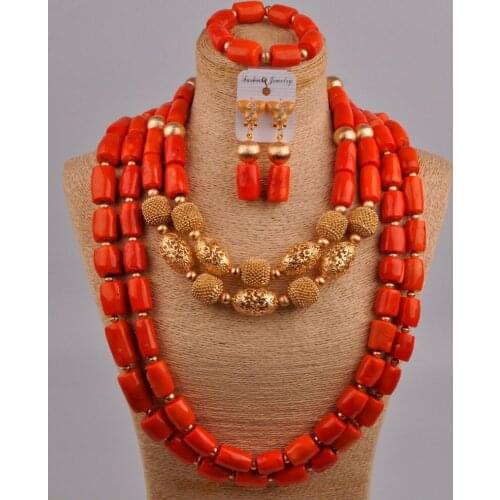 Orange/Red/White Fashion Coral Necklace African Jewelry Set Nigerian Wedding Coral Beads Bridal Jewelry Sets 20-H2