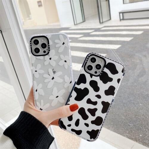 INS brand Cow Pattern Flowers Transparent soft phone case For iPhone 12 Pro Max 12 MiNi 11 Pro MAX X XS XR 7 8 6 s plus Cover