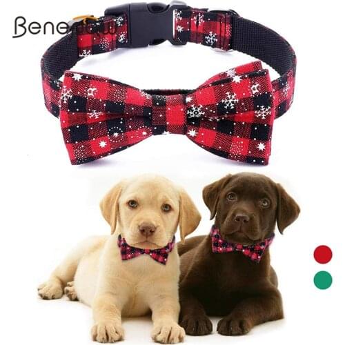 Benepaw Christmas Snowflake Plaid Bow Tie Collar For Small Meidum Big Dogs Fashion Removable Cotton Puppy Pet Collar For Cats
