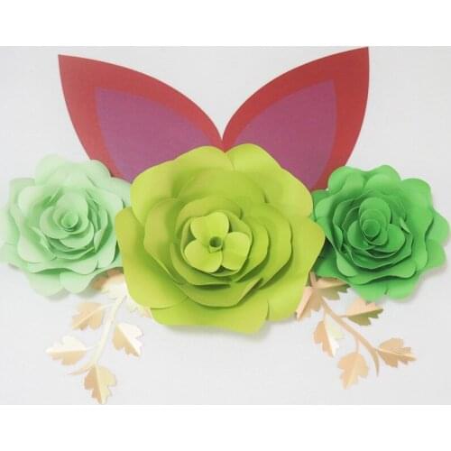 DIY Giant Paper Flowers Artificial Rose Fleurs Backdrops 3pcs+2 Leave+2 Ears For Wedding Decorations Baby Nursery Video Tutorial