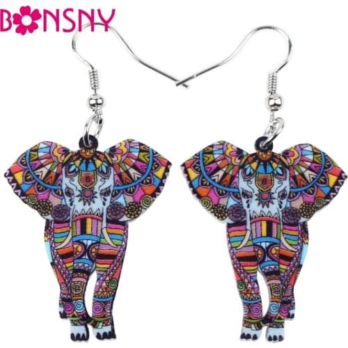 Bonsny Cute Big Long Animal Acrylic Dangle Drop Elephant JUNGLE Earrings 2017 News Style Dangle Fashion Jewelry For Girls Women
