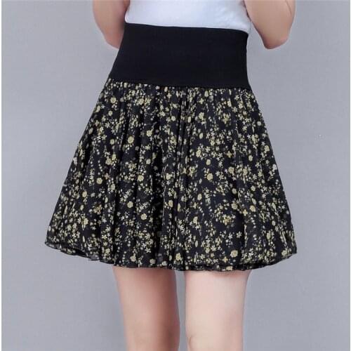 2021 Chiffon Short Skirt Wave Dot Skirt Puffy Pants Summer Large Anti Light High Waist Half A-line Yarn Little yellow flower