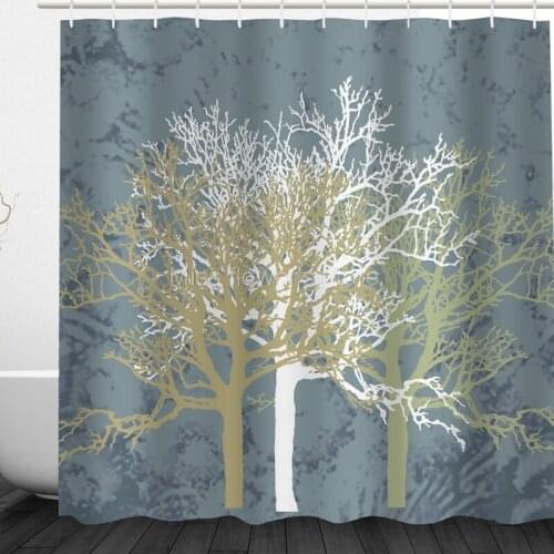 Multi-Size Big White Tree Branches Tree Design Custom Shower Curtains Bathroom Waterproof Mildew Polyester Fabric+12Hook
