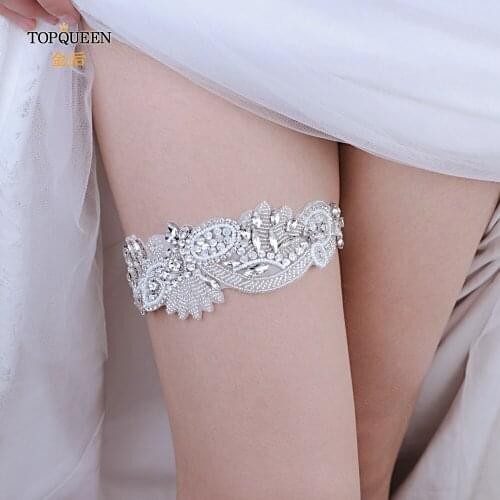 TOPQUEEN Wholesale Diamond Bridal Garters Fresh Water Pearl Beaded White Lace Bridal Garters Rhienstone Wedding Garters THS280