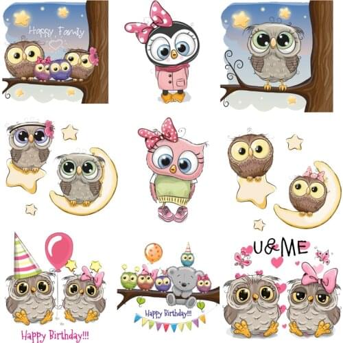 Iron on Cartoon Cute Owl Patches for Clothing DIY T-shirt Applique Heat Transfers Vinyl Stickers for Clothes Thermal Press G